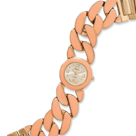 Gold Tone Curb Link Fashion Watch with Peach Epoxy