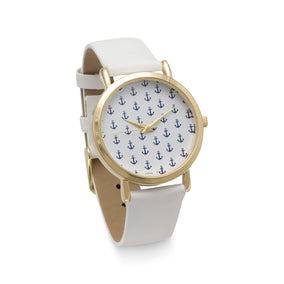 Anchor Design White Leather Fashion Watch