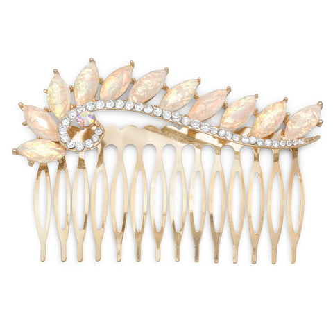 Gold Tone Fashion Hair Comb with Imitation Opal and Crystal