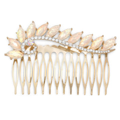 Gold Tone Fashion Hair Comb with Imitation Opal and Crystal