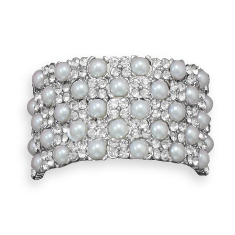 Elegant Crystal and Simulated Pearl Fashion Hair Tie