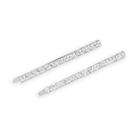 Set of Two Silver Tone Crystal Fashion Hairpins