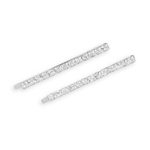 Set of Two Silver Tone Crystal Fashion Hairpins