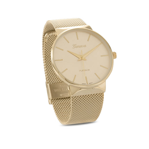 Gold Tone Mesh Unisex Fashion Watch
